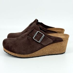 Papillio by Birkenstock Fanny Wedge Clog Size EUR 41 US 10 Suede Dark Brown